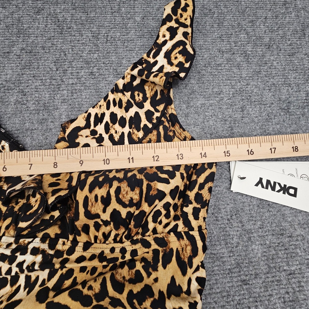 DKNY One Piece Swimsuit Women UPF 40+ M Brown Leopard Print Ruffle Tummy Control - Picture 5 of 9